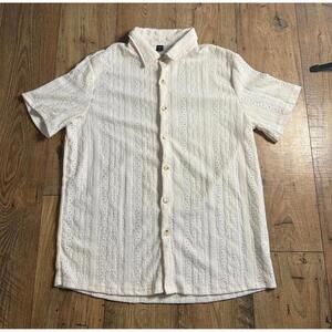 Manfinity Knit Cream Short Sleeve Button-Up Top - Beach Casual Men's Large
